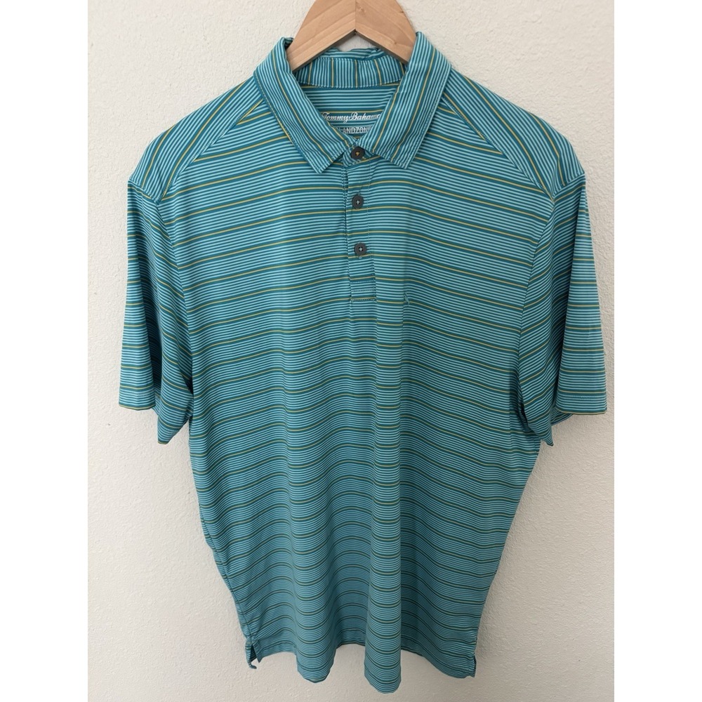 Tommy Bahama Island Zone Shirt Men's M Green Yellow Striped Performance Golf